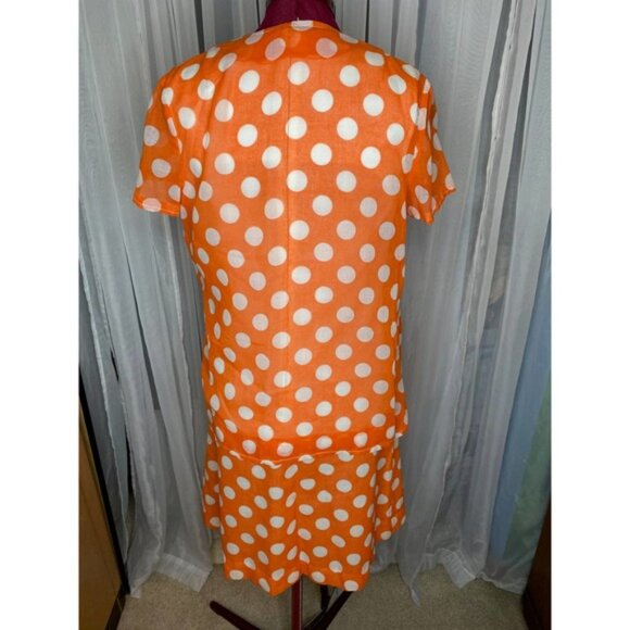 Dress Vintage 60s drop waist polka dot orange white - Picture 9 of 13